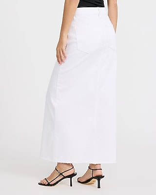 High Waisted White Column Maxi Denim Skirt