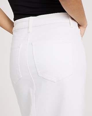High Waisted White Column Maxi Denim Skirt