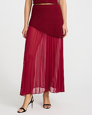 Mixed Media Sheer Chiffon Sweater Midi Skirt