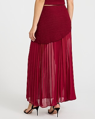 Mixed Media Sheer Chiffon Sweater Midi Skirt