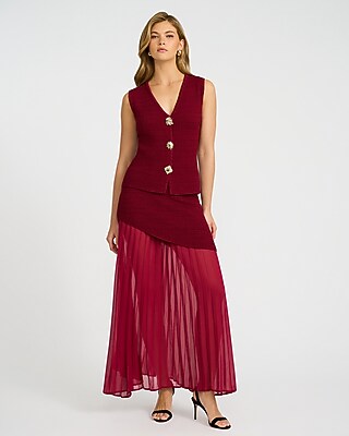 Mixed Media Sheer Chiffon Sweater Midi Skirt