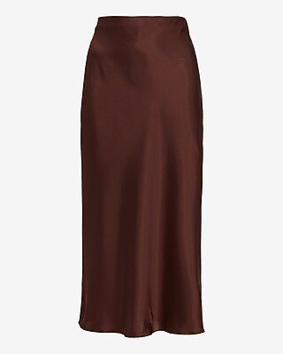 Ex Elastic Waist Bias Cut Satin Skirt 930160375:chocolate:xs | Express