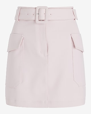 Super High Waisted Belted Cargo Mini Skirt