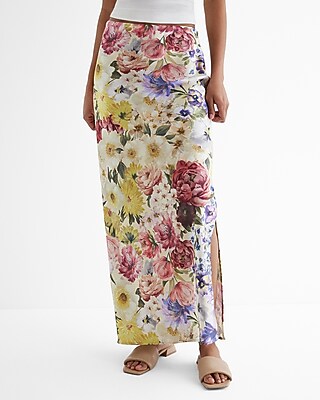Ex Satin Maxi Skirt - Floral 9310657:print-multi:s | Express
