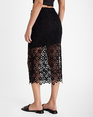 High Waisted Crochet Midi Pencil Skirt