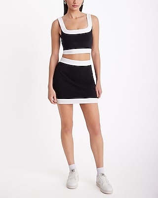 High Waisted Stretch Cotton Tipped Mini Skirt