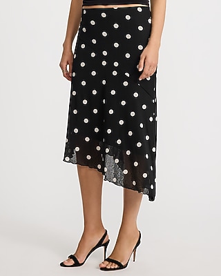 Polka Dot Mesh Asymmetrical Pull On Midi Skirt