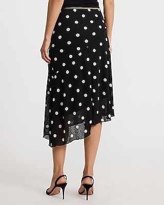 Polka Dot Mesh Asymmetrical Pull On Midi Skirt