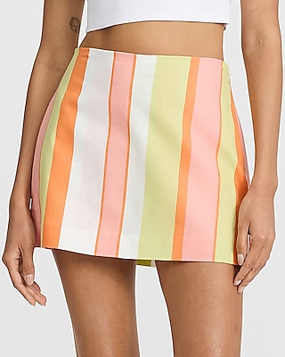 Super High Waisted Linen-Blend Striped Mini Skort