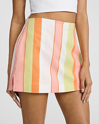 Super High Waisted Linen-Blend Striped Mini Skort