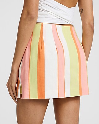 Super High Waisted Linen-Blend Striped Mini Skort