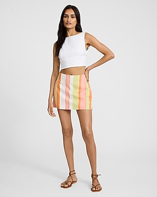 Super High Waisted Linen-Blend Striped Mini Skort