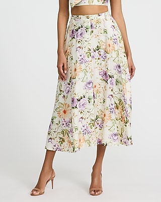 Floral High Waisted Midi Skirt