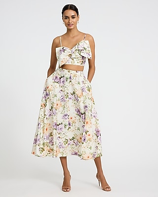 Floral High Waisted Midi Skirt
