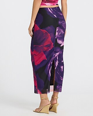 Floral Mesh High Waisted Midi Skirt - image 2