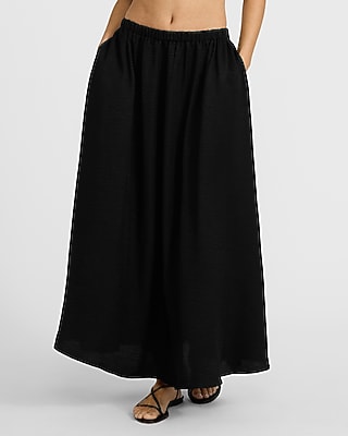 Crinkle High Waisted Elastic Waist Midi Skirt