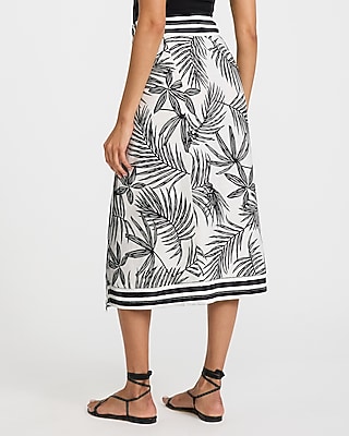 Printed High Waisted Wrap Tie Midi Skirt