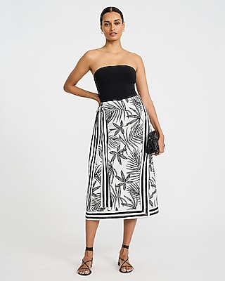 Printed High Waisted Wrap Tie Midi Skirt
