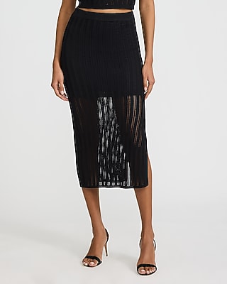 High Waisted Textured Knit Midi Skirt
