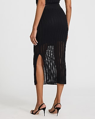 High Waisted Textured Knit Midi Skirt