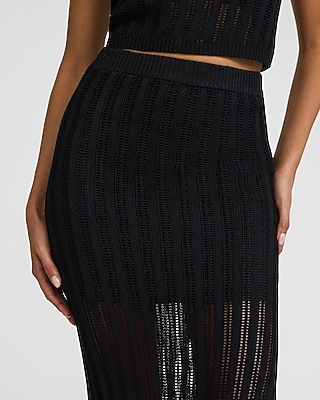 High Waisted Textured Knit Midi Skirt