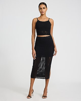 High Waisted Textured Knit Midi Skirt