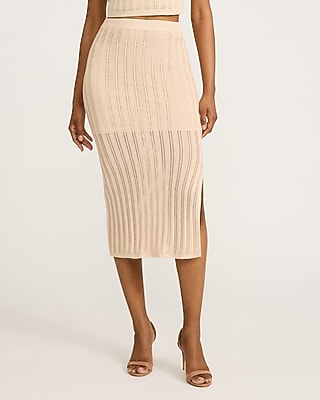 High Waisted Textured Knit Midi Skirt | Express
