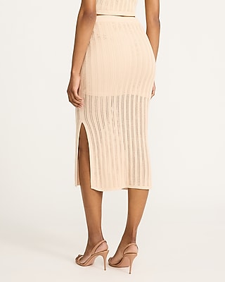 High Waisted Textured Knit Midi Skirt - thumbnail 3