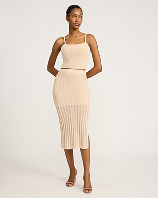 High Waisted Textured Knit Midi Skirt - thumbnail 4