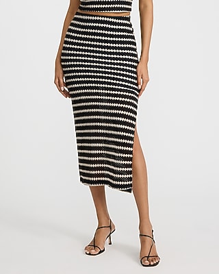 Crochet Striped High Waisted Midi Skirt