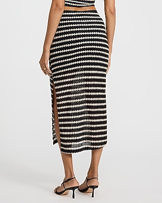 Crochet Striped High Waisted Midi Skirt