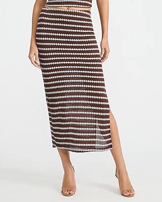 Crochet Striped High Waisted Midi Skirt