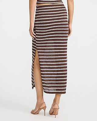 Crochet Striped High Waisted Midi Skirt