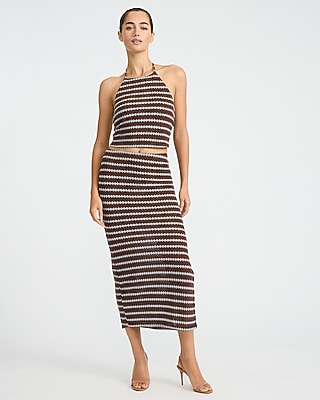 Crochet Striped High Waisted Midi Skirt