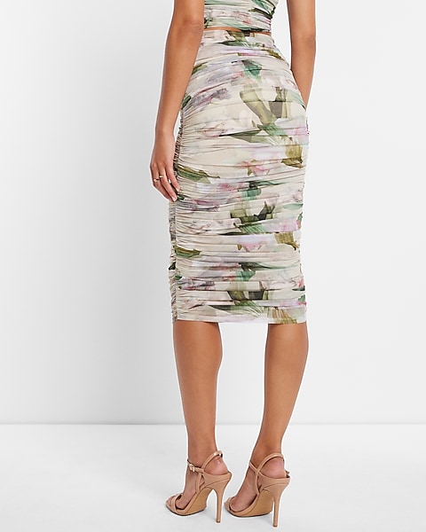 Tulle Mesh Set Midi Floral 9310273:print-white:xxs | Express Tulle Mesh Set Midi Floral 9310273:print-white:xxs | Express