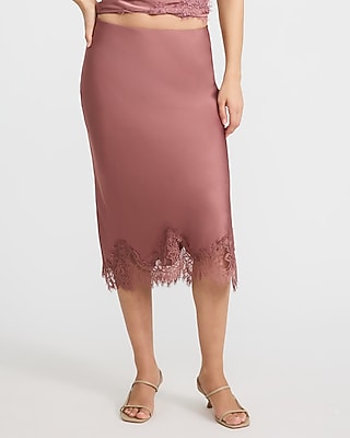 Satin Lace Midi Slip Skirt