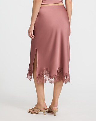 Satin Lace Midi Slip Skirt