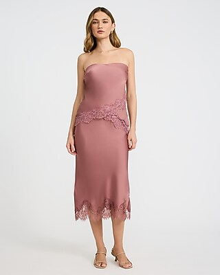 Satin Lace Midi Slip Skirt
