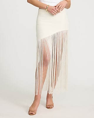 High Waisted Fringe Midi Skirt
