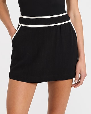 Linen-Blend Tipped High Waisted Mini Skirt - thumbnail 5