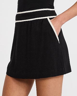 Linen-Blend Tipped High Waisted Mini Skirt - thumbnail 6