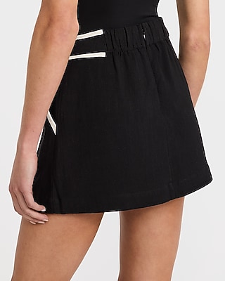 Linen-Blend Tipped High Waisted Mini Skirt - thumbnail 7