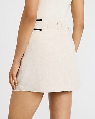 Linen-Blend Tipped High Waisted Mini Skirt