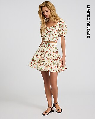 Cherry Print High Waisted Ruffle Mini Skirt