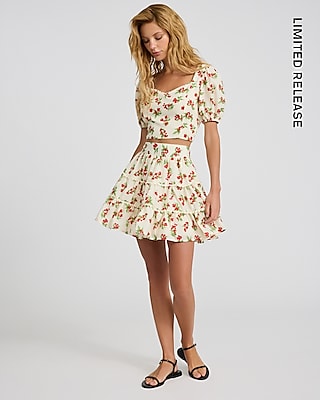 Cherry Print High Waisted Ruffle Mini Skirt