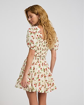 Cherry Print High Waisted Ruffle Mini Skirt