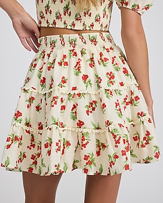 Cherry Print High Waisted Ruffle Mini Skirt