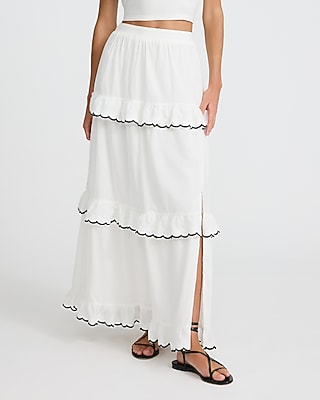 Tipped High Waisted Ruffle Maxi Skirt