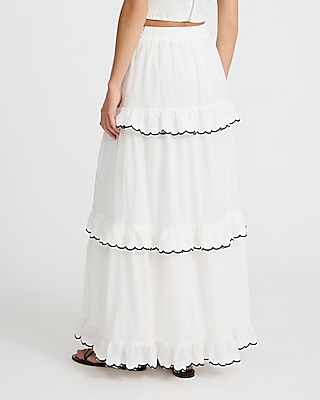 Tipped High Waisted Ruffle Maxi Skirt