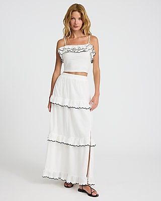 Tipped High Waisted Ruffle Maxi Skirt